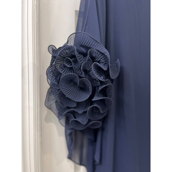 Xscape Navy Blue Dress Size 22W Ruffle Sleeve Sheer Overlay Evening Gown - Picture 5 of 8